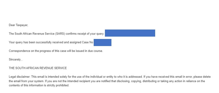 SARS contact centre allocation of Case number